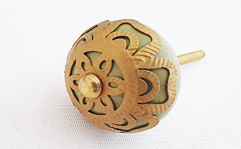 Ceramic green metal decor vintage style 4.5cm round door knob