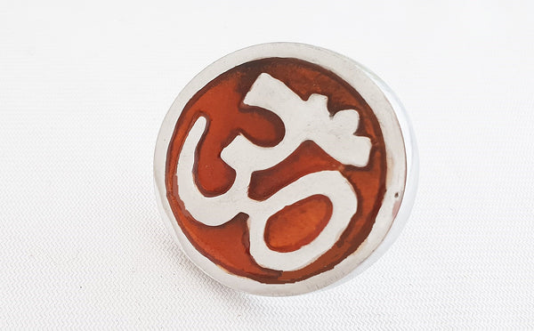 Aluminium orange AUM symbol 4.5cm round door knob E2