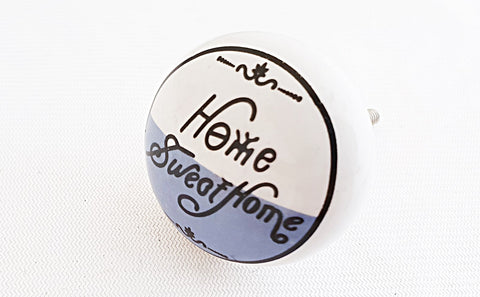 Ceramic "Home Sweet Home" navy blue 4cm printed round door knob
