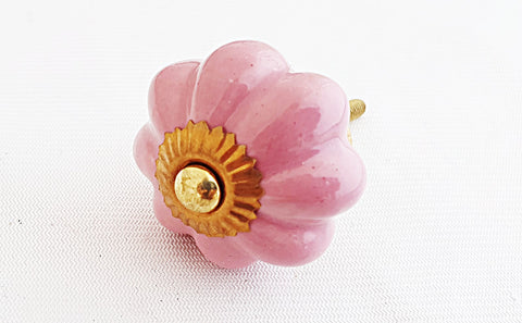 Ceramic shabby chic pink 4cm pumpkin door knob H15
