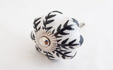 Ceramic shabby chic black white floral 4.5cm pumpkin door knob AF2
