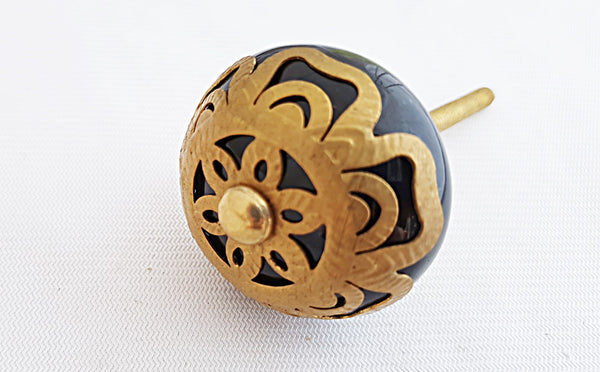 Ceramic black metal decor vintage style 4.5cm round door knob