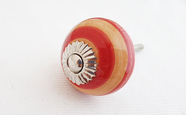 Ceramic orange red spiral 4cm round door knob F3