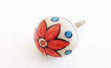 Ceramic small red flower round 3cm door knob B15