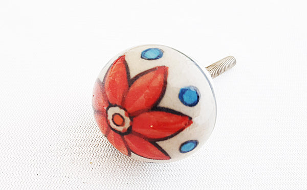 Ceramic small red flower round 3cm door knob B15