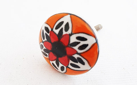 Ceramic orange black beautiful mandala 4cm round door knob SB