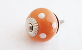 Ceramic orange white dots 4cm round door knob B10
