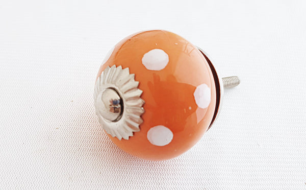 Ceramic orange white dots 4cm round door knob B10