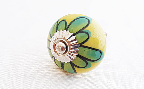 Ceramic beautiful green yellow 4cm round door knob C10