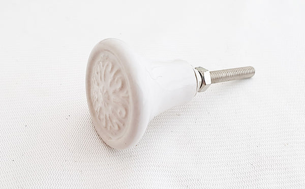 Ceramic small white shabby chic embossed round 3cm door knob