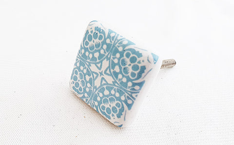 Ceramic blue white unique printed 4cm square door knob