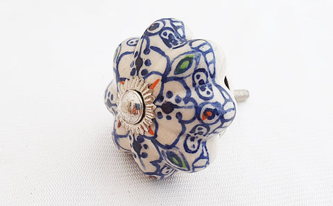 Ceramic blue moroccan design 4.5cm pumpkin door knob