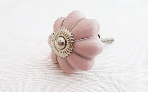 Ceramic shabby chic  baby pink silver 4.5cm pumpkin door knob