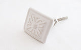 Ceramic white embossed shabby chic vintage 3.5cm square door knob
