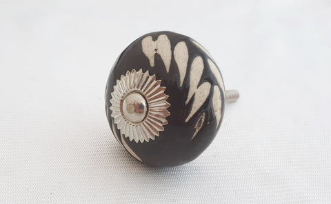 Ceramic chocolate brown embossed unique 4cm round door knob e10c