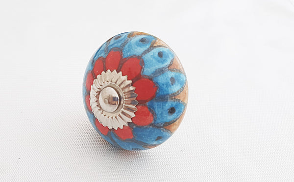 Ceramic colorful floral design 4cm round door knob