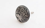 Ceramic black intricate design elephant motif printed 4cm door knob