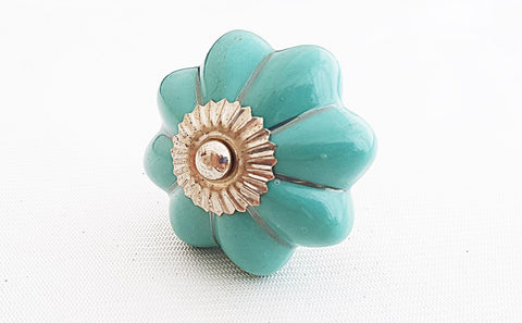 Ceramic teal ocean green silver 4cm pumkin door knob