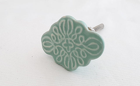 Ceramic ocean aqua vintage retro style embossed style 5cm door knob