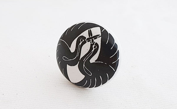 Ceramic black white swan shabby chic printed 4cm round door knob C4