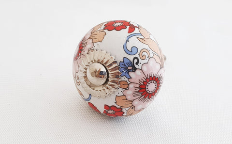 Ceramic beautiful shabby chic printed floral design 4cm round door knob