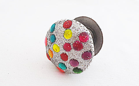 Acrylic funky bright glitter silver 4cm round door knob D13