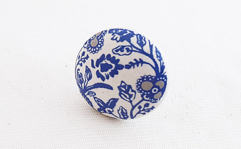Ceramic blue intricate design Printed 4cm round door knob