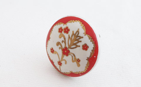 Ceramic printed vintage style red gold round 4cm door knob d5a