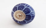 Ceramic royal blue floral design 4cm round door knob