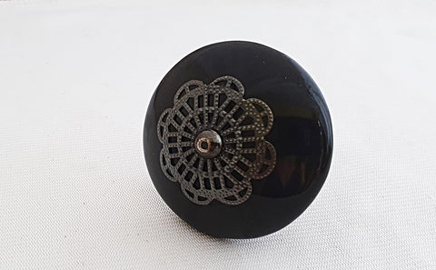 Ceramic big black vintage style metal decor 6cm round door knob d14e