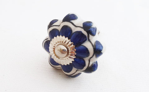 Ceramic blue floral design 4.5cm pumpkin door knob