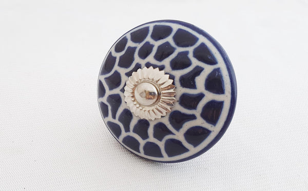 Ceramic big beautiful blue embossed 5.5 round door knob