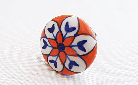 Ceramic red/orange blue beautful mandala 4cm round door knob D3