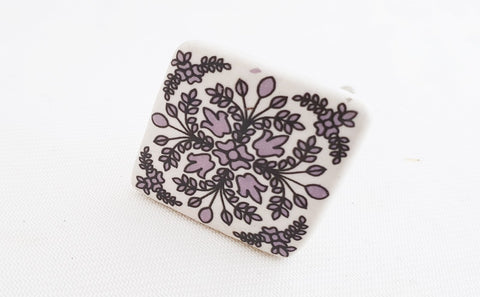 Ceramic floral purple white printed square 4cm door knob xf-bk