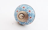 Ceramic spring flower design blue 4cm round door knob