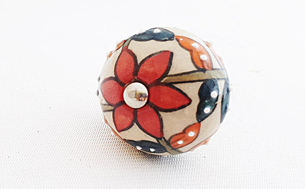 Ceramic colorful embossed floral design round 4cm door knob