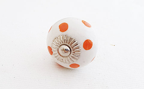 Ceramic shabby chic orange dots 4cm round door knob d4c