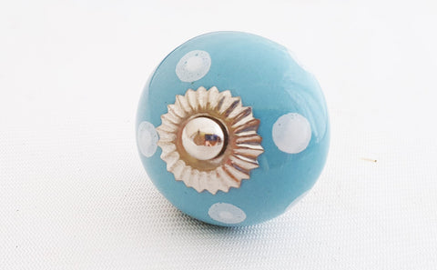 Ceramic aqua dots shabby chic 4cm round door knob d18b
