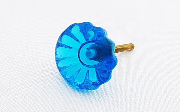 Glass small shabby chic turquoise flower round 3cm door knob H12