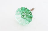 Glass shabby chic green flower 3.5cm round door knob
