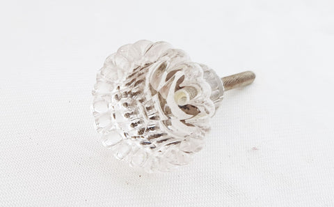 Glass shabby chic clear flower 3.5cm door knob