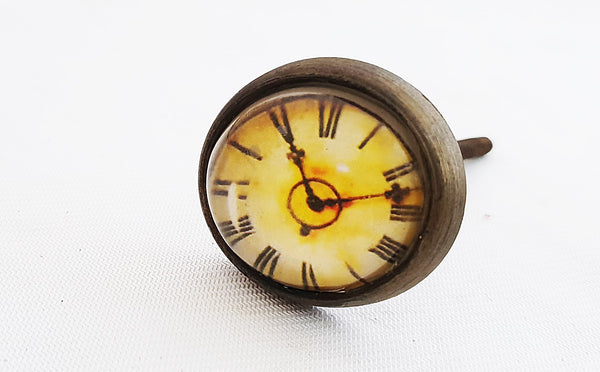 Metal glass vintage style shabby chic rustiic clock print 4cm round door knob