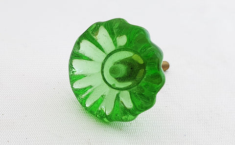 Glass small shabby chic emerald green flower round 3cm door knob