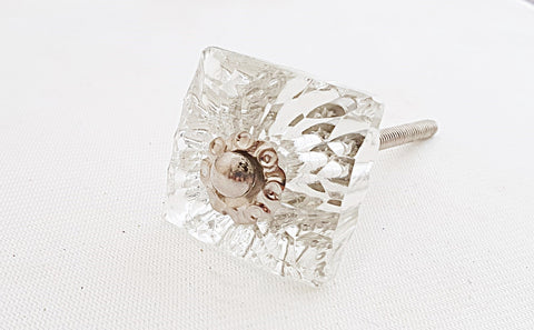 Glass shabby chic crystal clear square 4cm door knob