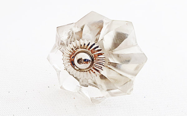 Glass shabby chic clear flower 4.5cm pumpkin door knob A4