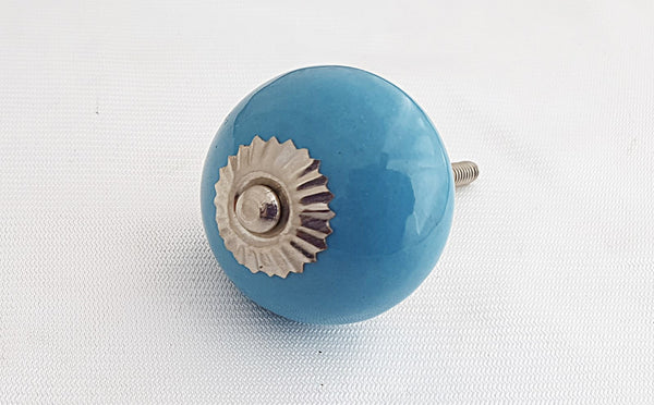Cermaic aqua shabby chic 4cm round door knob H4