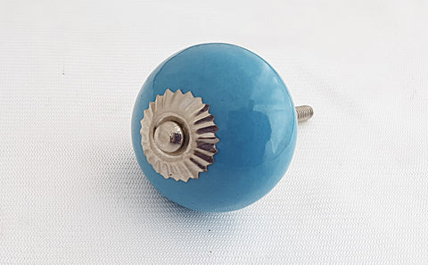 Cermaic aqua shabby chic 4cm round door knob H4
