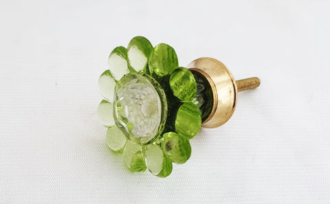 Glass green flower shabby chic vintage style 4cm round door knob H5