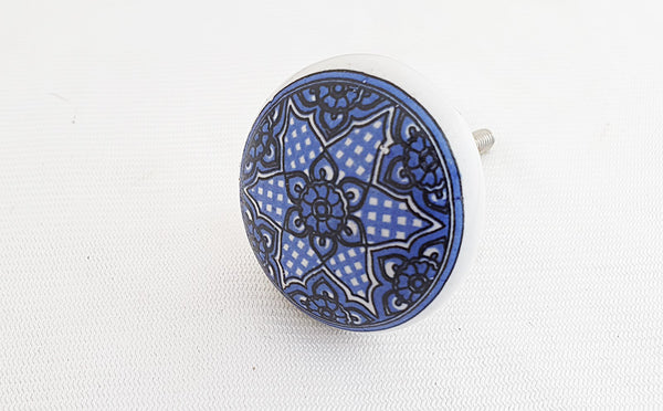 Ceramic delicate blue printed 4cm round door knob