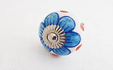 Ceramic blue flower 4cm round door knob C8c